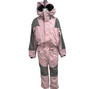 GS Gsou Destroyer Snowshredding Snow Suit Womens XS Pink Gray Full Waist Zipper